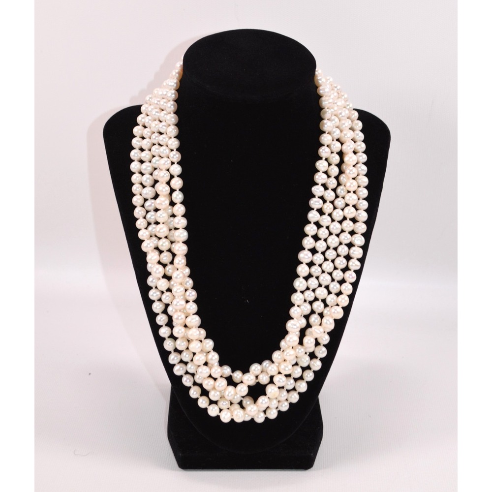 Very Long White Faux Pearl Necklace Silver Tone Clasp 106"
